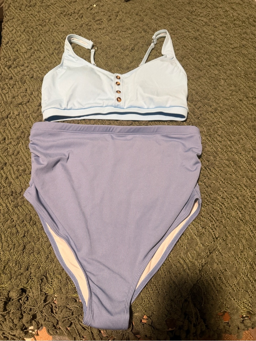 Light Blue Ribbed Maternity Bikini Set - Picture 2 of 3